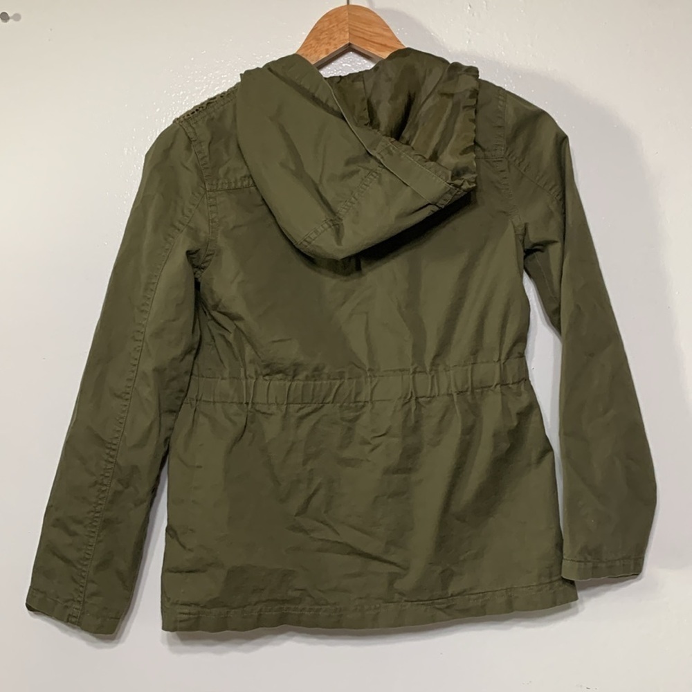 SO Kids Girls Dark Green Crochet Military Hooded Jacket Size 10/12 - Picture 5 of 5